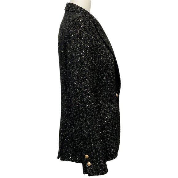 L'Agence Black Sequined Tweed Chamberlain Jacket - Picture 2 of 4